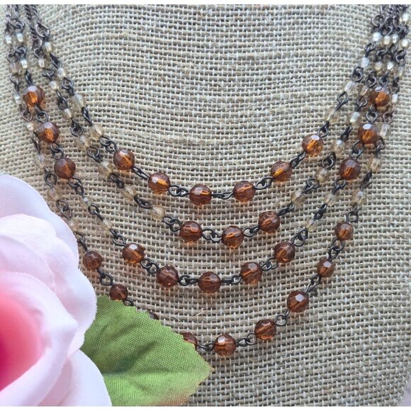 1928 Brand Multi Strand Collar Necklace Bronze Color & Amber Orange Faceted Bead - Picture 3 of 8